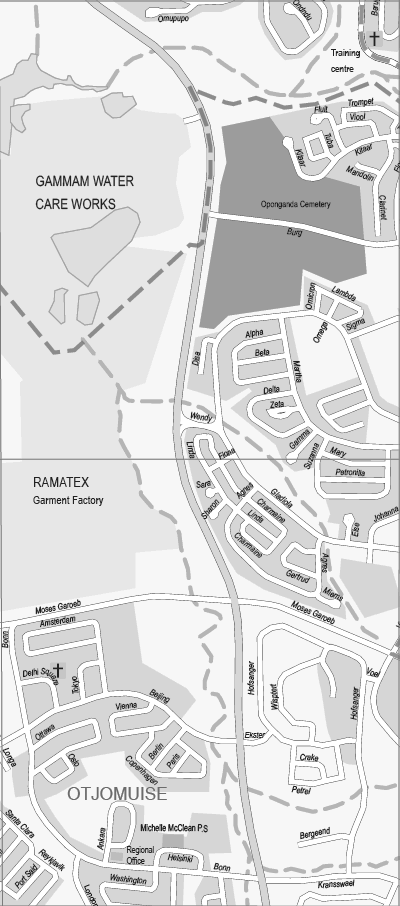 Windhoek street map: Gammam Water, Ramatex