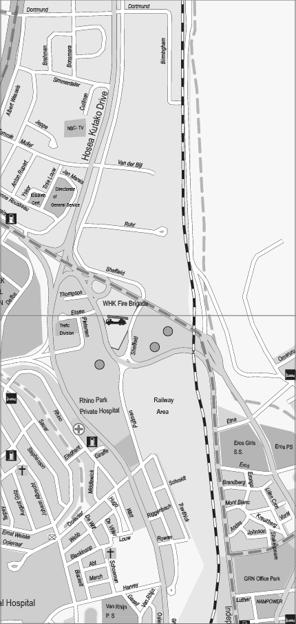 Windhoek street map: Northern Industrial, Railway Area 2007/2008